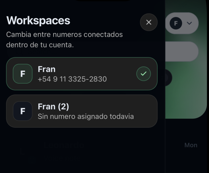 Pantalla de gestion de multiples workspaces en Chasy